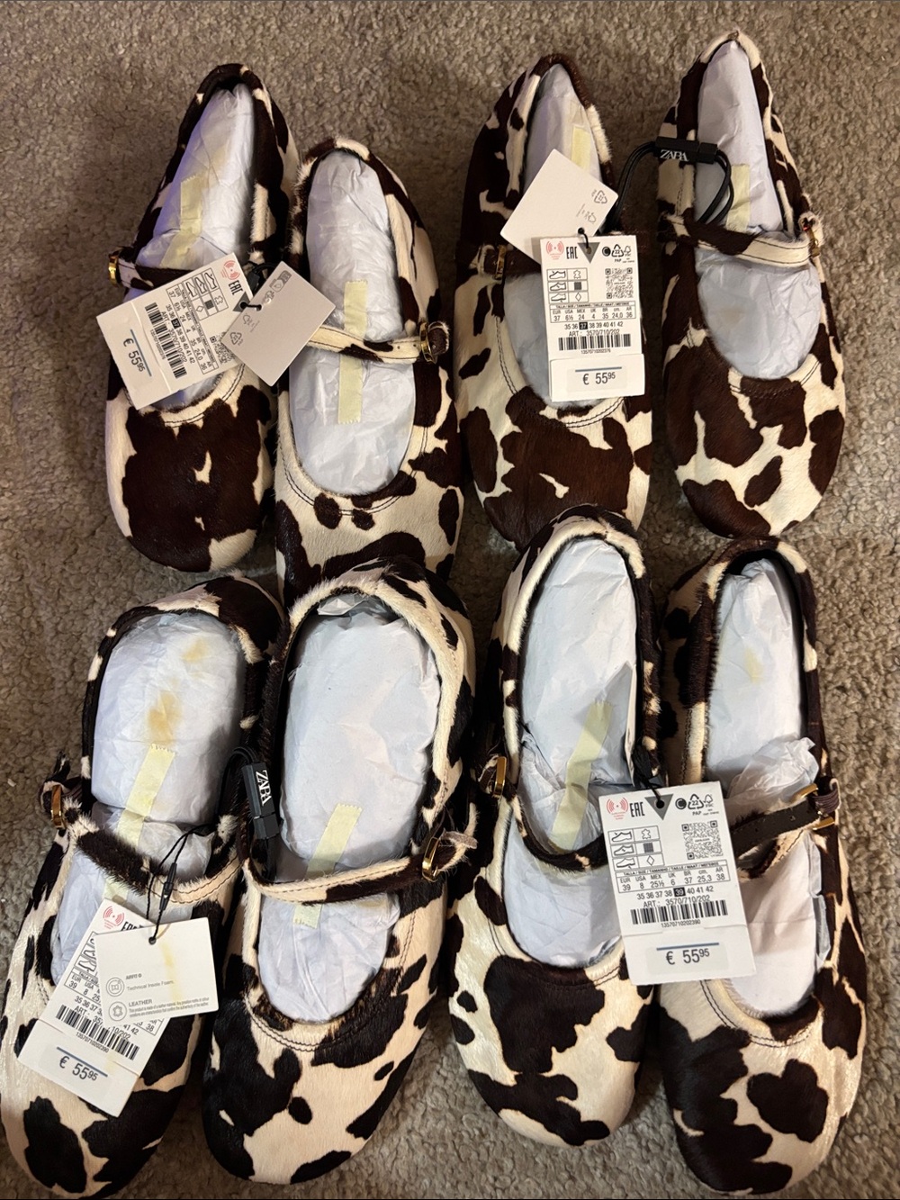 Zara Cow Print Mary Jane Flats - Leather Brown & White - Picture 4 of 5